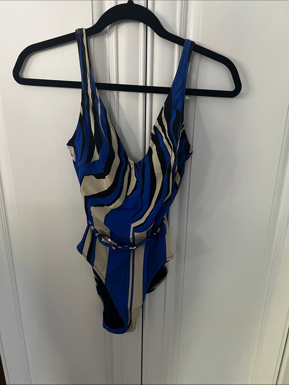 Gottex Blue and Black Striped One-Piece Swimsuit
